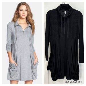 Kensie Drapery Dress French Terry Long Sleeve Cowl Neck Black Medium Whimsigoth